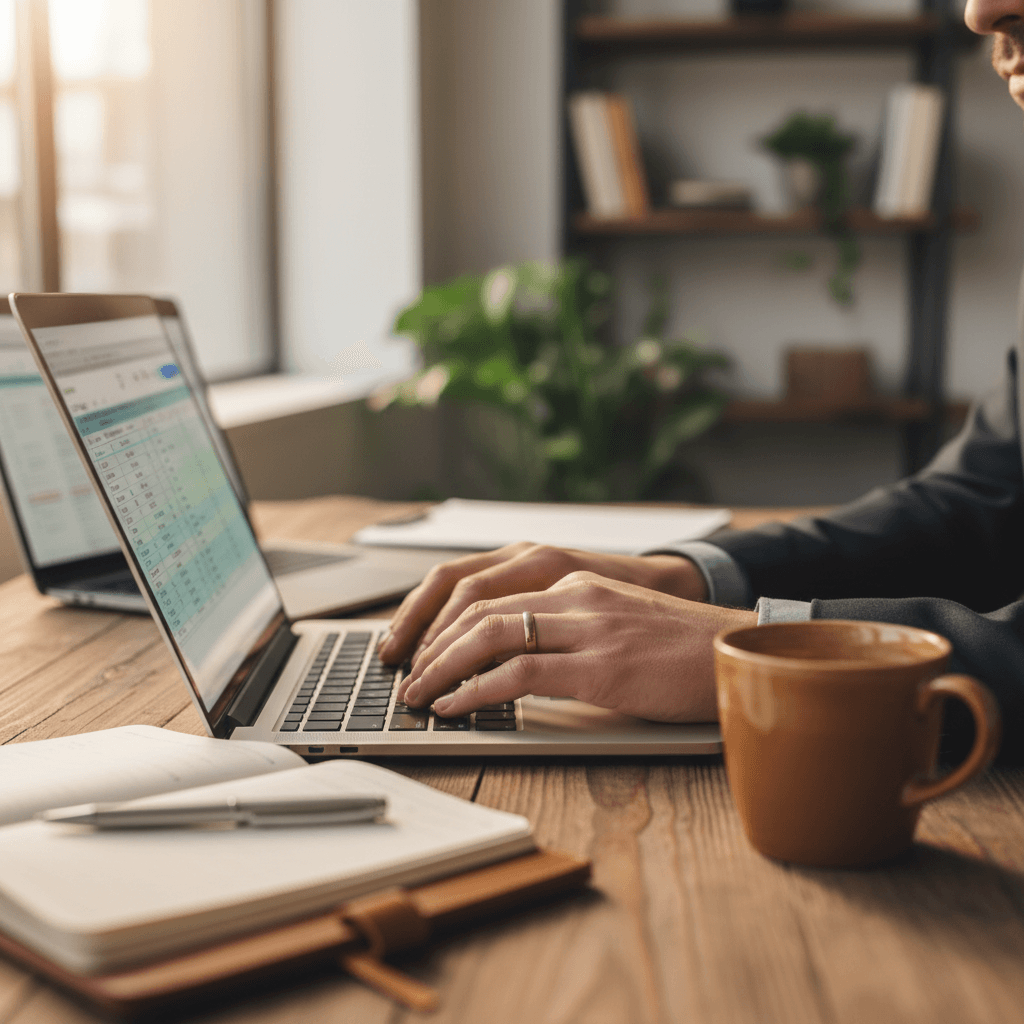 Montana business owner working on website on laptop