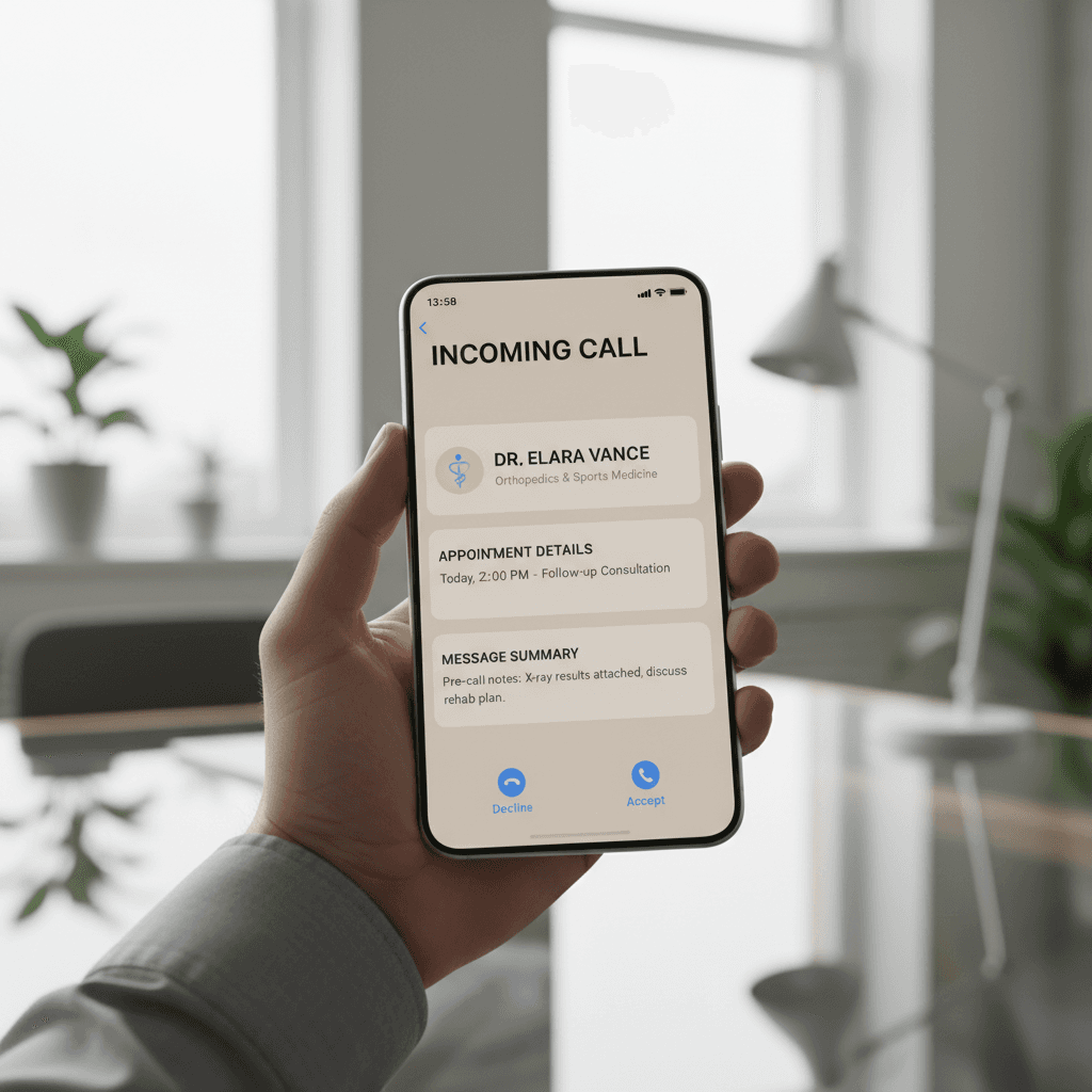 Smartphone screen showing AI receptionist call interface