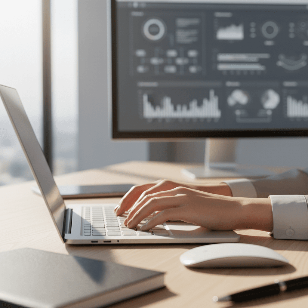 Organized workspace showing website maintenance dashboard